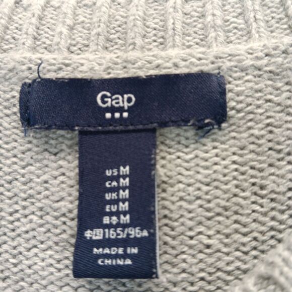Gap Womens Sweater Cotten Knit Gray White Striped Crew Neck Casual Size M - Picture 2 of 10